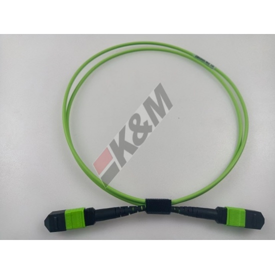 MPO OM5 2 MPO/PC 12 (FEMALE ) to 2 MPO/PC 12 (FEMALE), Fiber Trunk Cable ,24-Fiber, Type B, Key Up/Key Up, DUPLEX, Multi-mode, Lime green K&M